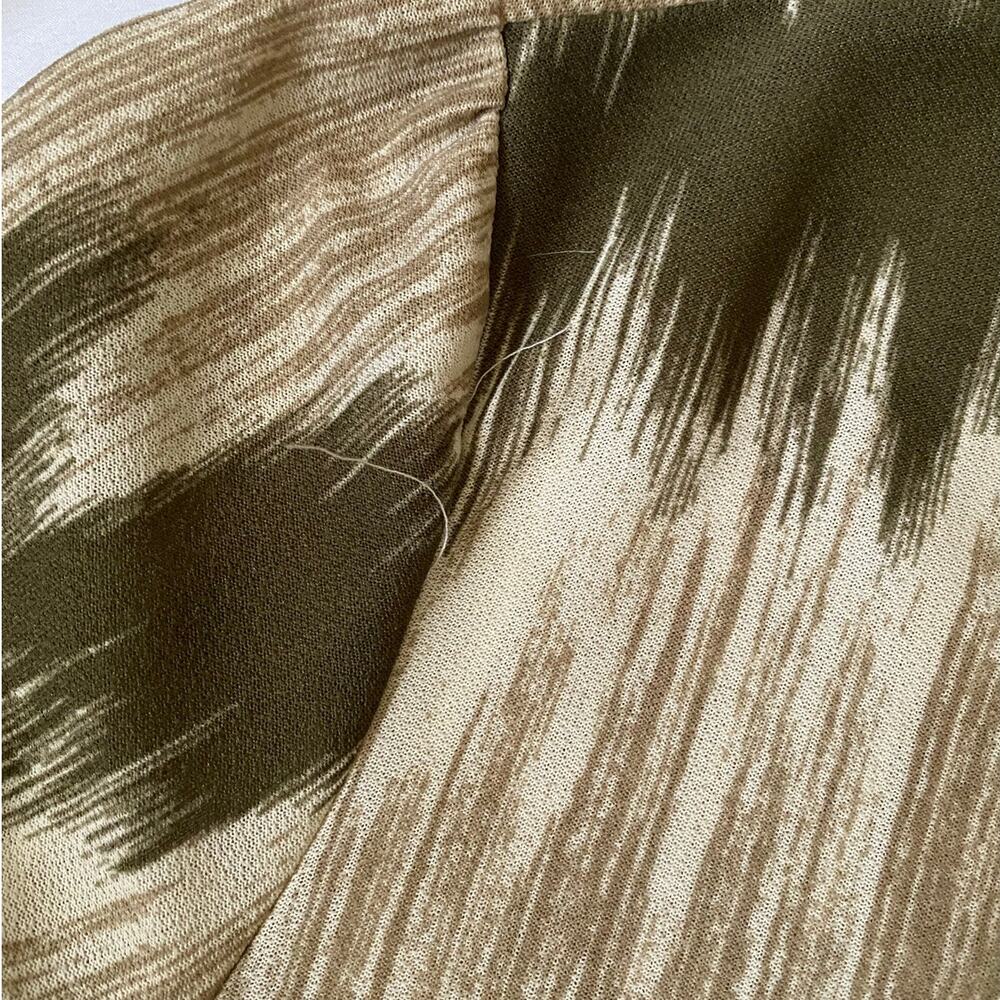 Vintage 70s Abstract Midi Dress High Neck Side Bow Olive Taupe M - Picture 14 of 17